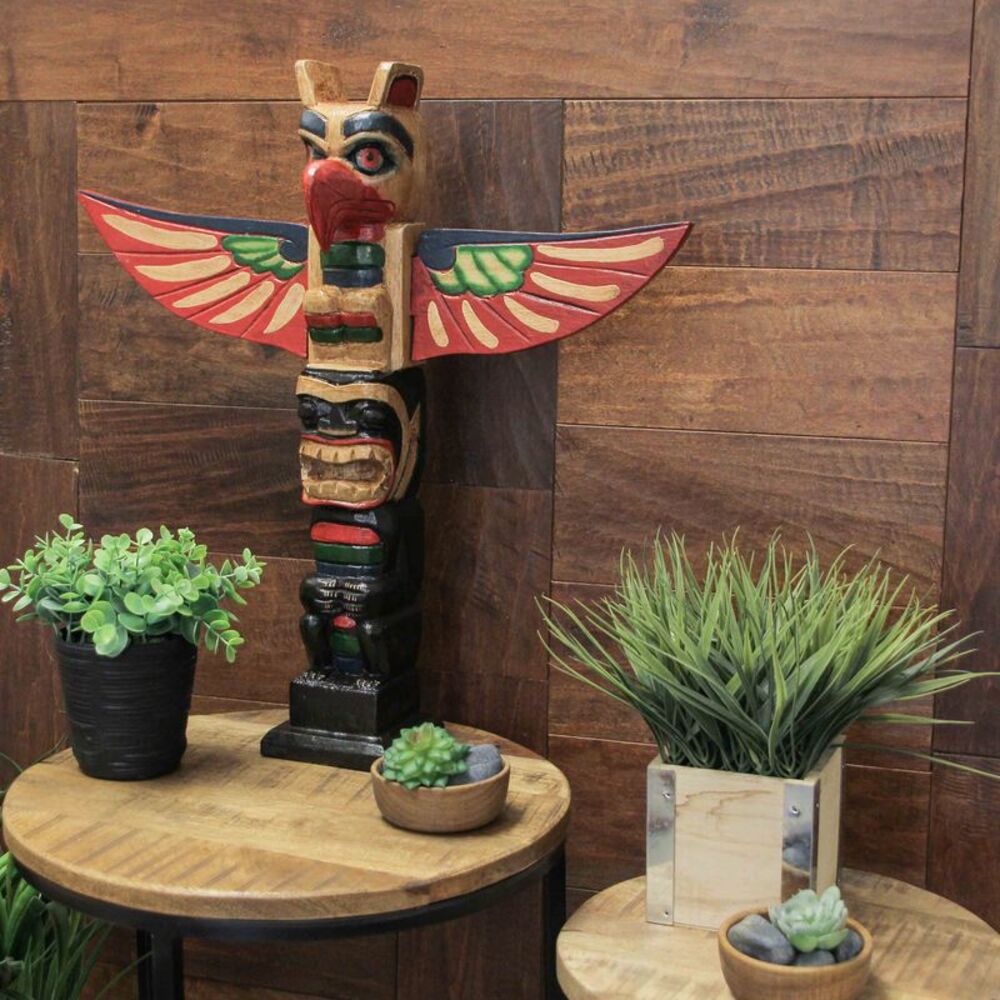 Handcrafted Northwest Coast Style Eagle Totem Pole Sculpture 20 Inches Tall - Picture 2 of 8